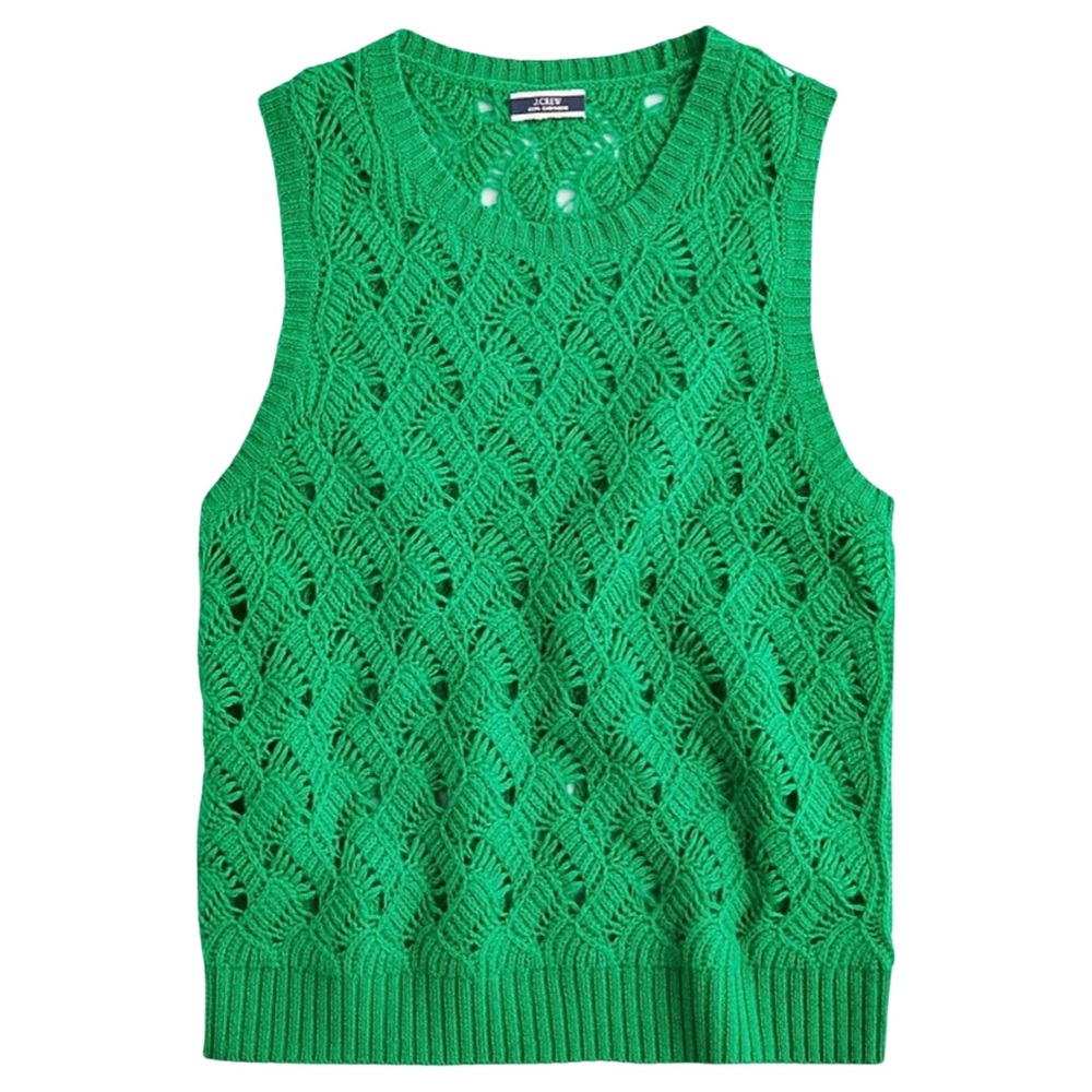 J Crew Brilliant Kelly Cashmere Pointelle Shell